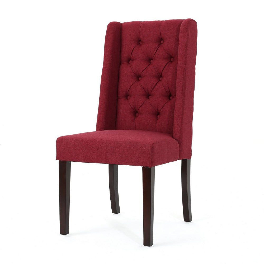 Greg Dining Chair Set of 2, High Wingback, Birch Wood, Red Fabric -BM335291