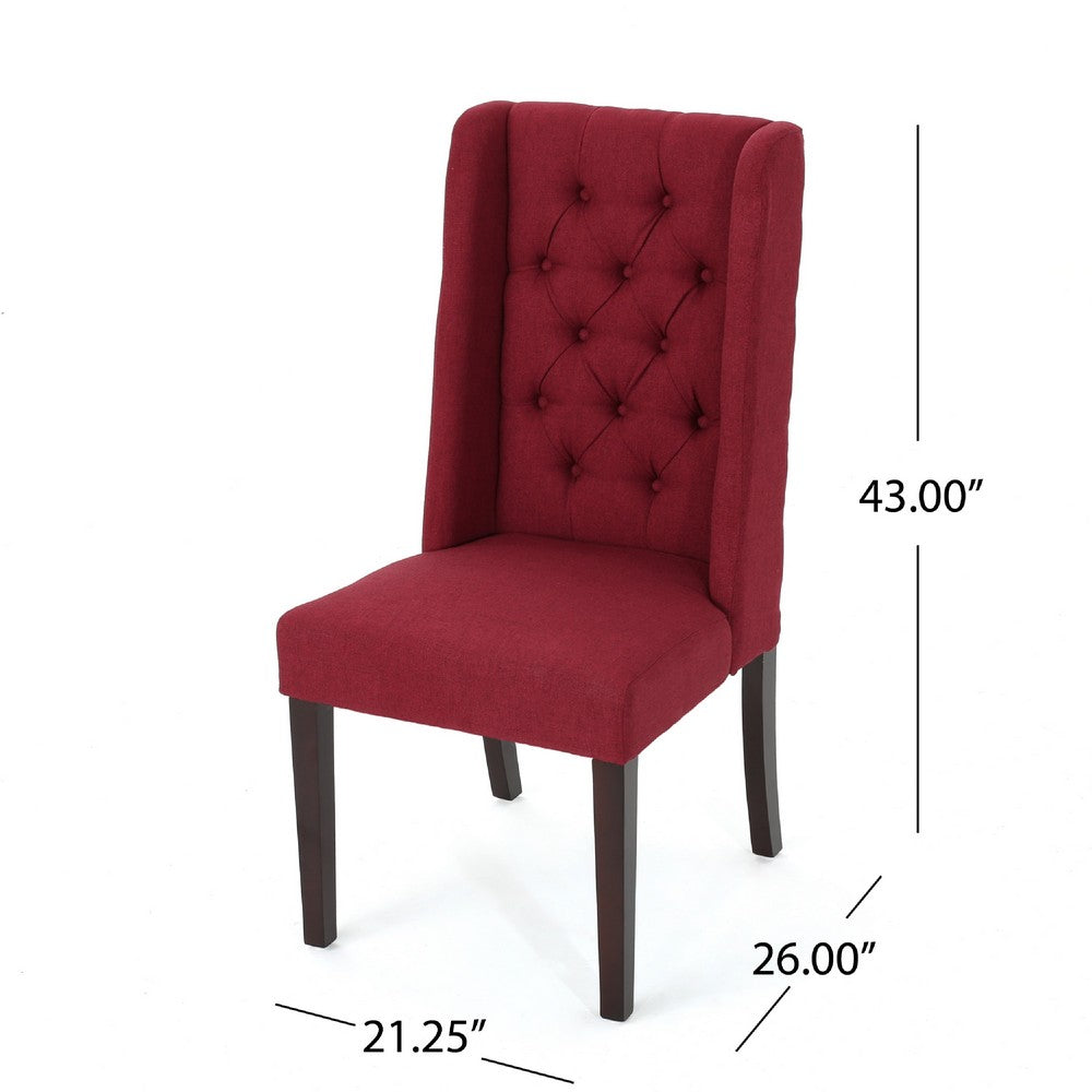 Greg Dining Chair Set of 2, High Wingback, Birch Wood, Red Fabric -BM335291