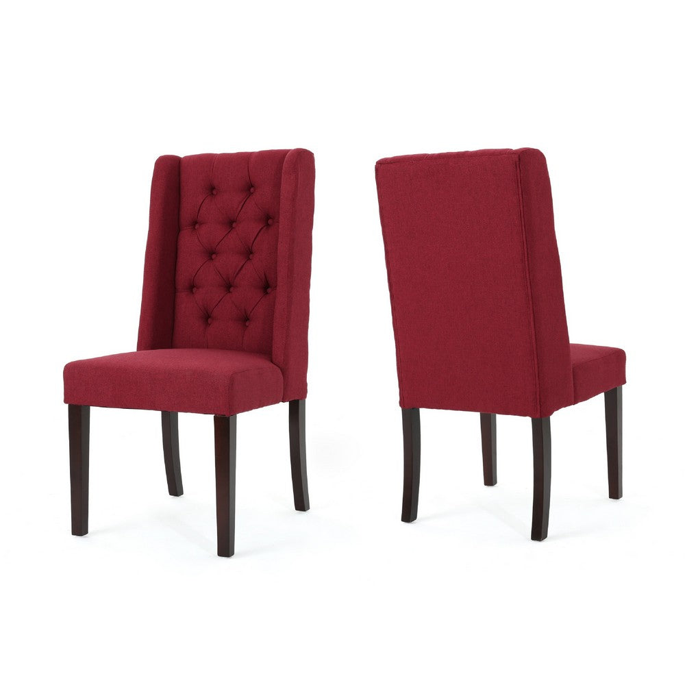 Greg Dining Chair Set of 2, High Wingback, Birch Wood, Red Fabric -BM335291