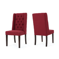 Greg Dining Chair Set of 2, High Wingback, Birch Wood, Red Fabric -BM335291