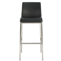 Drag Barstool Chair with Full Back Design, Chrome, Black Faux Leather -BM335293
