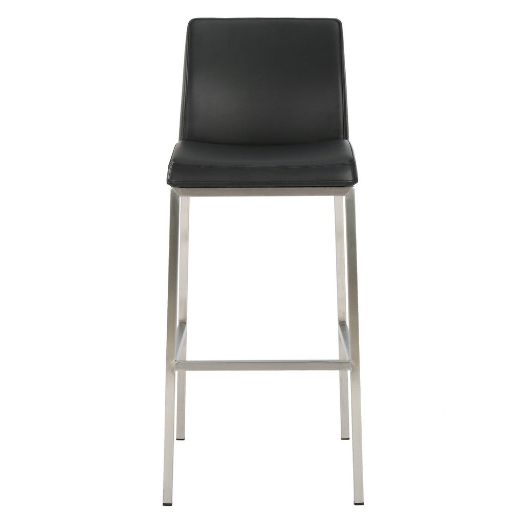 Drag Barstool Chair with Full Back Design, Chrome, Black Faux Leather -BM335293