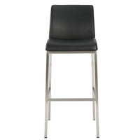 Drag Barstool Chair with Full Back Design, Chrome, Black Faux Leather -BM335293