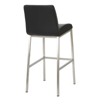 Drag Barstool Chair with Full Back Design, Chrome, Black Faux Leather -BM335293