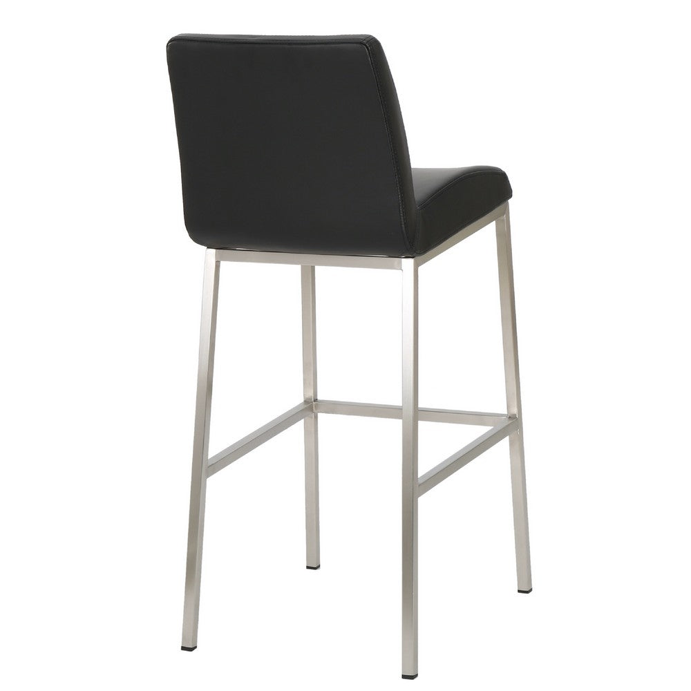 Drag Barstool Chair with Full Back Design, Chrome, Black Faux Leather -BM335293