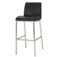 Drag Barstool Chair with Full Back Design, Chrome, Black Faux Leather -BM335293