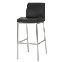 Drag Barstool Chair with Full Back Design, Chrome, Black Faux Leather -BM335293