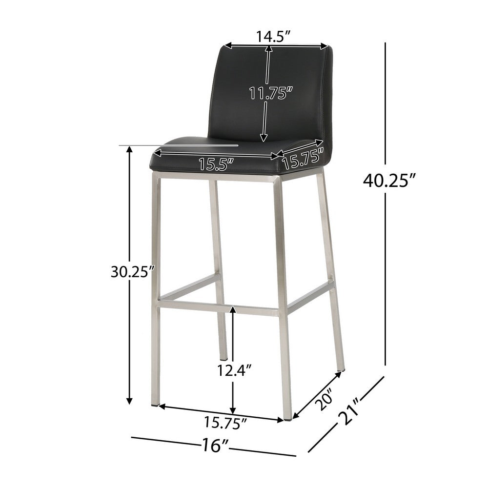 Drag Barstool Chair with Full Back Design, Chrome, Black Faux Leather -BM335293
