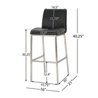 Drag Barstool Chair with Full Back Design, Chrome, Black Faux Leather -BM335293