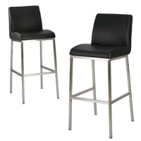 Drag Barstool Chair with Full Back Design, Chrome, Black Faux Leather -BM335293