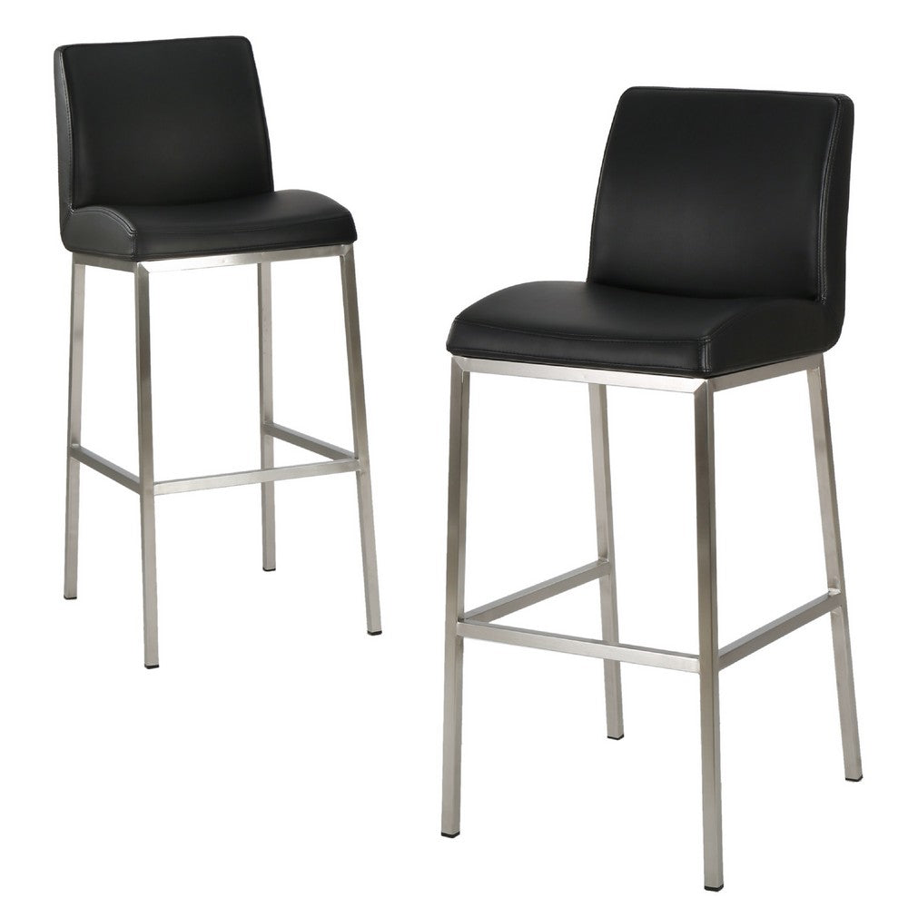 Drag Barstool Chair with Full Back Design, Chrome, Black Faux Leather -BM335293