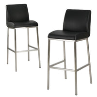 Drag Barstool Chair with Full Back Design, Chrome, Black Faux Leather -BM335293