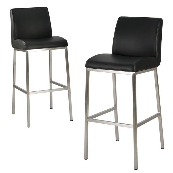 Drag Barstool Chair with Full Back Design, Chrome, Black Faux Leather -BM335293