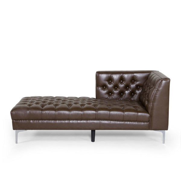 Hetty Chaise Lounger with Curved Backrest, Dark Brown Faux Leather -BM335296
