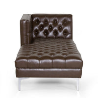 Hetty Chaise Lounger with Curved Backrest, Dark Brown Faux Leather -BM335296