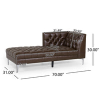 Hetty Chaise Lounger with Curved Backrest, Dark Brown Faux Leather -BM335296