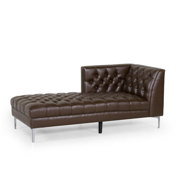 Hetty Chaise Lounger with Curved Backrest, Dark Brown Faux Leather -BM335296