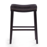 Emett Saddle Barstool Set of 2, Studded, Brown Faux Leather and Wood -BM335298