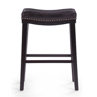 Emett Saddle Barstool Set of 2, Studded, Brown Faux Leather and Wood -BM335298