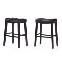 Emett Saddle Barstool Set of 2, Studded, Brown Faux Leather and Wood -BM335298