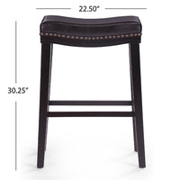 Emett Saddle Barstool Set of 2, Studded, Brown Faux Leather and Wood -BM335298
