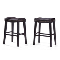 Emett Saddle Barstool Set of 2, Studded, Brown Faux Leather and Wood -BM335298