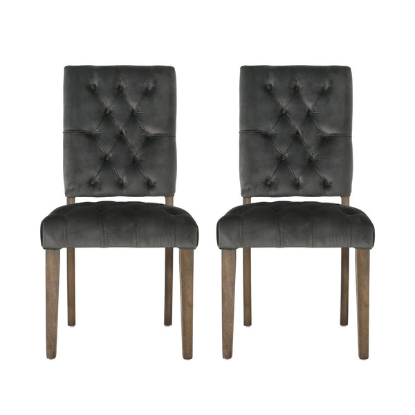 Zavie Dining Chair Set of 2, Charcoal Diamond Stitched Faux Leather -BM335299