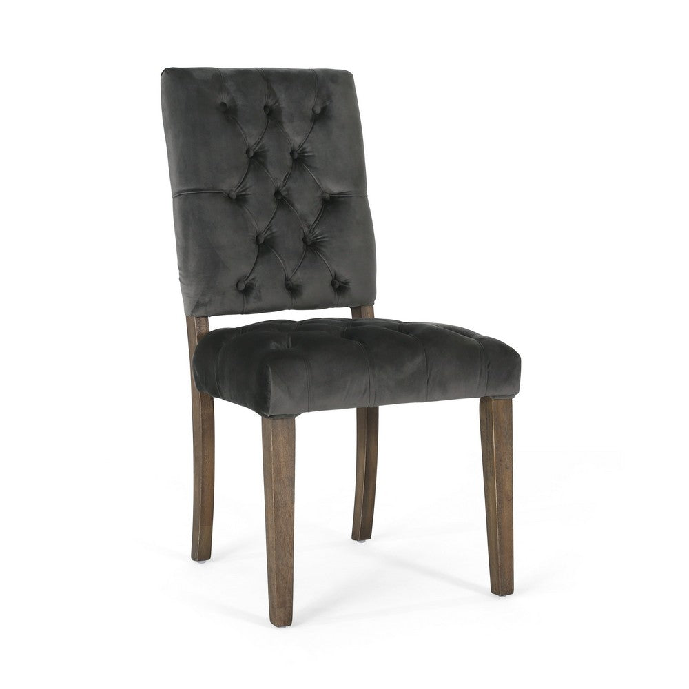 Zavie Dining Chair Set of 2, Charcoal Diamond Stitched Faux Leather -BM335299