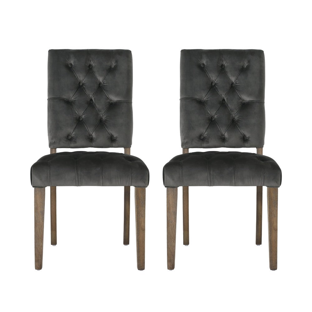 Zavie Dining Chair Set of 2, Charcoal Diamond Stitched Faux Leather -BM335299