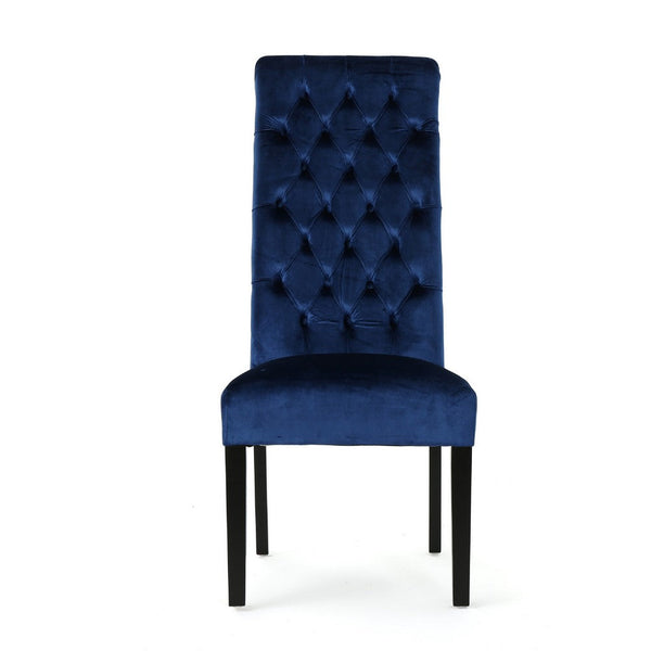 Marie Dining Chair Set of 2, Birch Wood, High Back Navy Blue Velvet -BM335301