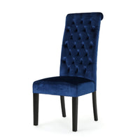 Marie Dining Chair Set of 2, Birch Wood, High Back Navy Blue Velvet -BM335301