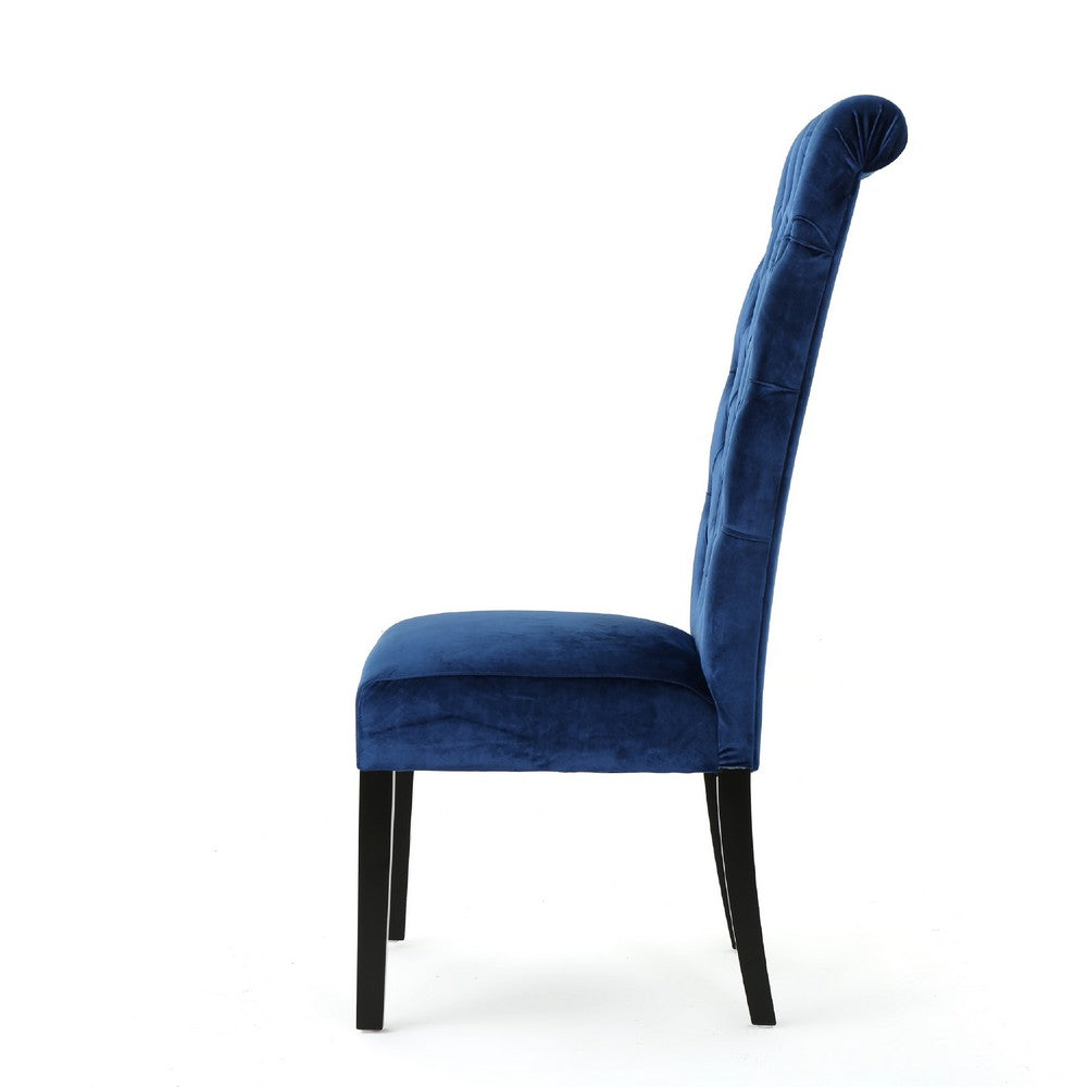 Marie Dining Chair Set of 2, Birch Wood, High Back Navy Blue Velvet -BM335301
