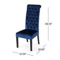 Marie Dining Chair Set of 2, Birch Wood, High Back Navy Blue Velvet -BM335301