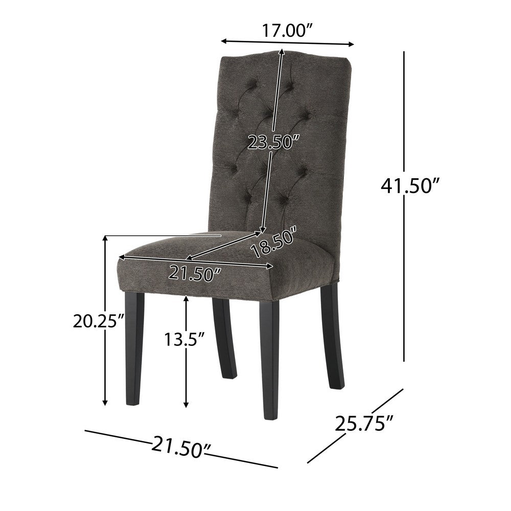 Elona Dining Chair Set of 2, Crown Top, Gray Tufted Diamond Stitched -BM335302