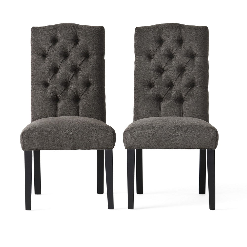 Elona Dining Chair Set of 2, Crown Top, Gray Tufted Diamond Stitched -BM335302