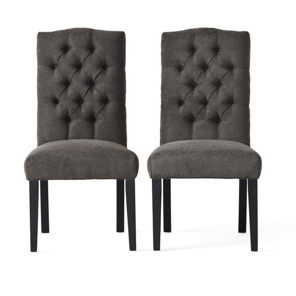 Elona Dining Chair Set of 2, Crown Top, Gray Tufted Diamond Stitched -BM335302