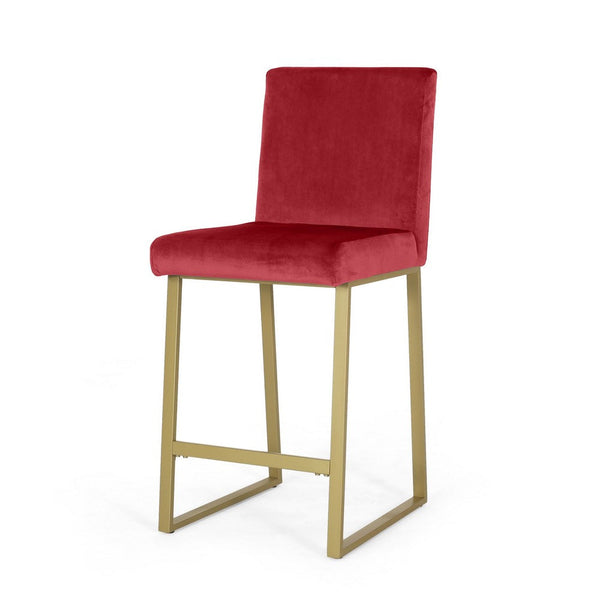 Willy Barstool Chair Set of 2, Gold Iron and Retro Wine Red Velvet -BM335303