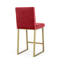 Willy Barstool Chair Set of 2, Gold Iron and Retro Wine Red Velvet -BM335303