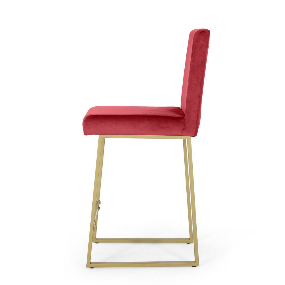 Willy Barstool Chair Set of 2, Gold Iron and Retro Wine Red Velvet -BM335303