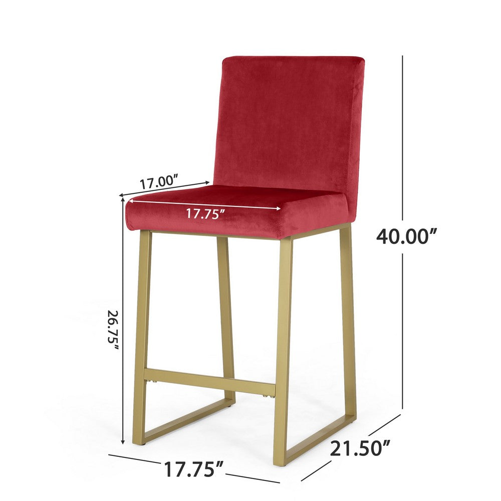 Willy Barstool Chair Set of 2, Gold Iron and Retro Wine Red Velvet -BM335303