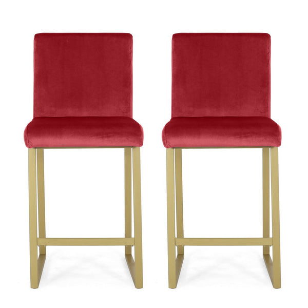 Willy Barstool Chair Set of 2, Gold Iron and Retro Wine Red Velvet -BM335303