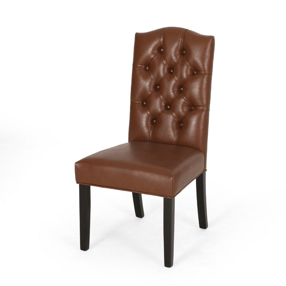 Elona Dining Chair Set of 2, Crown Top, Brown Tufted Faux Leather -BM335304