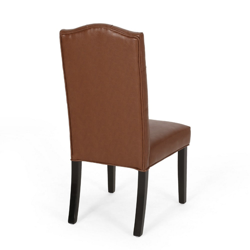 Elona Dining Chair Set of 2, Crown Top, Brown Tufted Faux Leather -BM335304