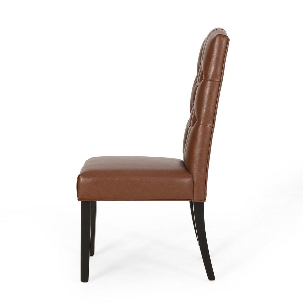 Elona Dining Chair Set of 2, Crown Top, Brown Tufted Faux Leather -BM335304