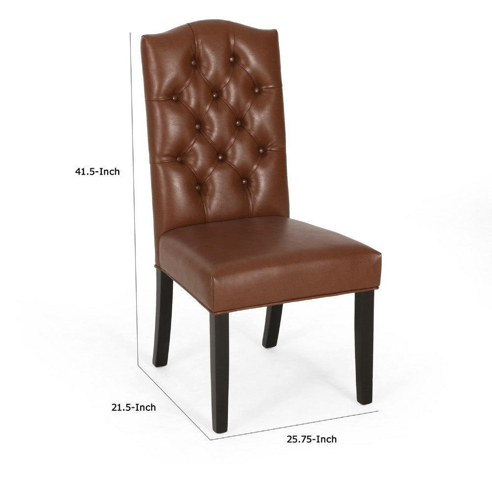 Elona Dining Chair Set of 2, Crown Top, Brown Tufted Faux Leather -BM335304