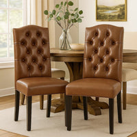 Elona Dining Chair Set of 2, Crown Top, Brown Tufted Faux Leather -BM335304