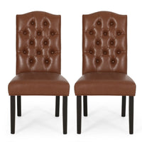 Elona Dining Chair Set of 2, Crown Top, Brown Tufted Faux Leather -BM335304