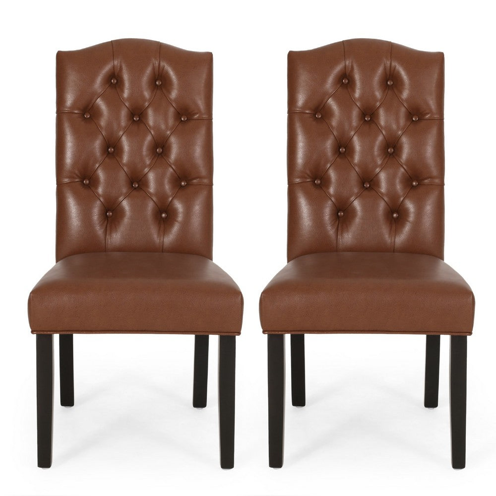 Elona Dining Chair Set of 2, Crown Top, Brown Tufted Faux Leather -BM335304