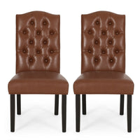 Elona Dining Chair Set of 2, Crown Top, Brown Tufted Faux Leather -BM335304