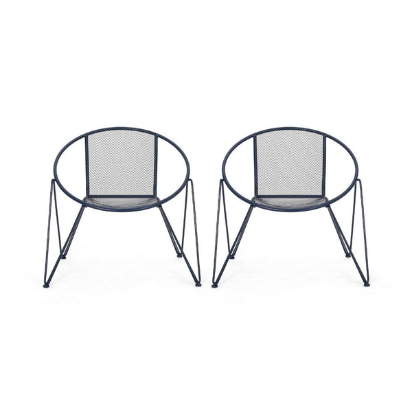 Jolie Patio Chair Set of 2, Open Weave Seat, Navy Blue Rounded Iron -BM335305